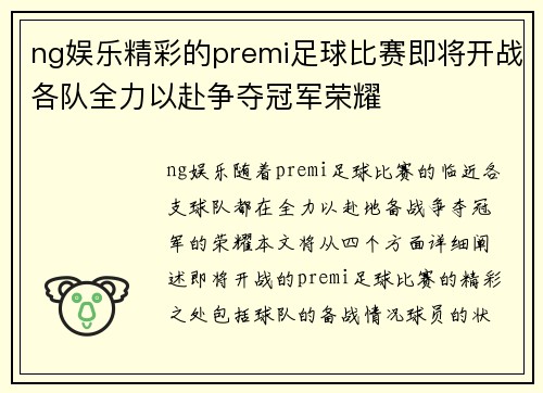 ng娱乐精彩的premi足球比赛即将开战各队全力以赴争夺冠军荣耀